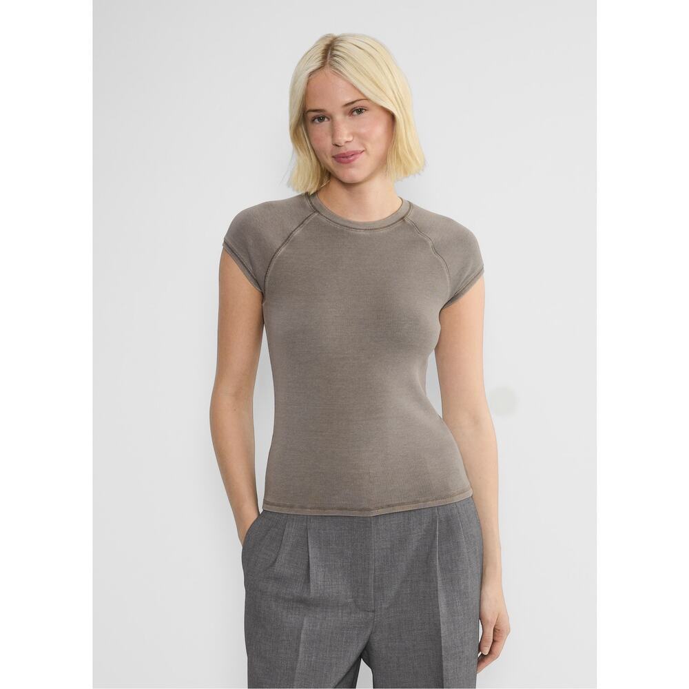 Zara Acid Wash Taupe Gray Fitted T-Shirt Top Size Small